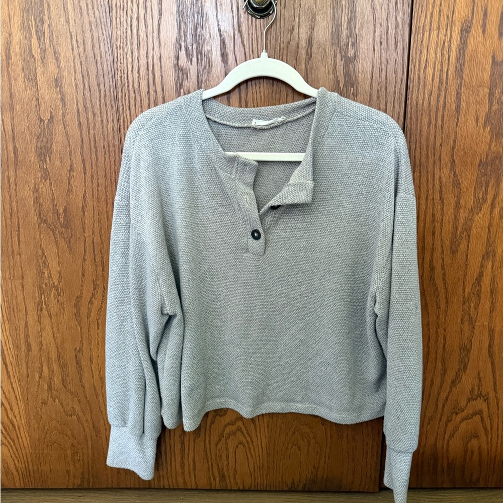 Lush Light Gray Henley Knit Pullover